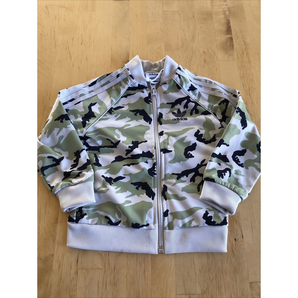 Adidas Jacket Toddler 18 Months  White Green Camo‎ Bomber Full Zip Three Stripes